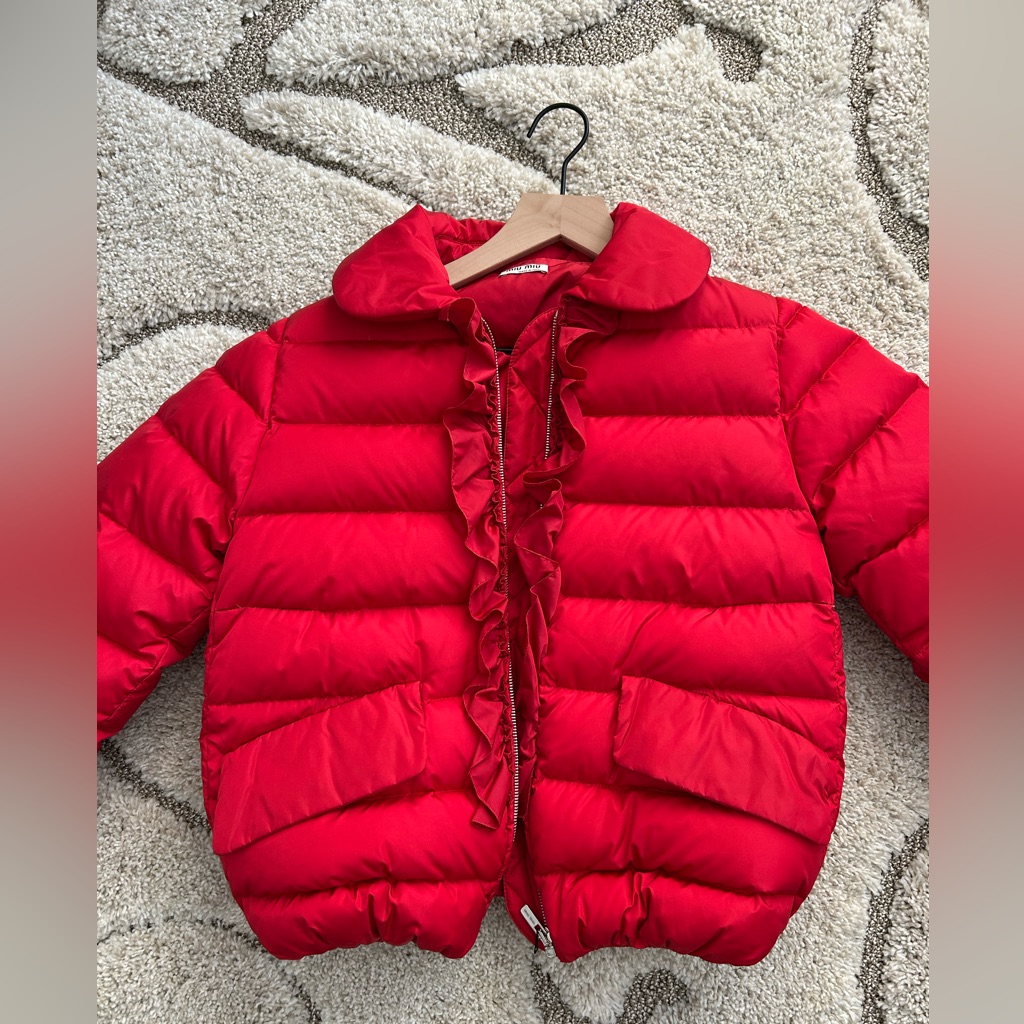 Miu Miu Red Down Puffer Jacket With Ruffles New With Tags